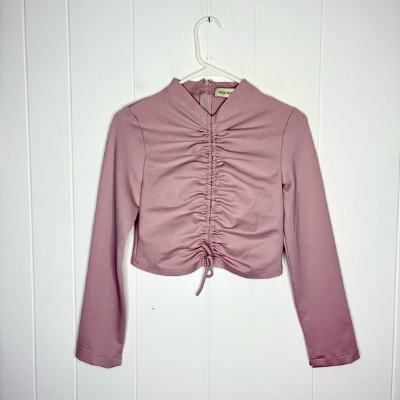 NICHOLAS Light Pink Stretchy Ruched Crop Top Tie Front 2 Australian Designer - Picture 2 of 9